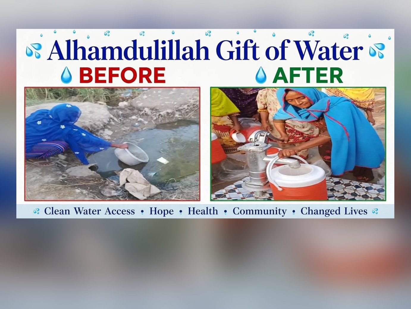 From a dirty puddle to a clean hand pump. Alhamdulillah for this gift of water.